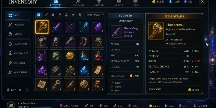 Unity UI Toolkit을 활용한 반응형 인벤토리 툴팁 및 아이템 비교 UI 구축 썸네일