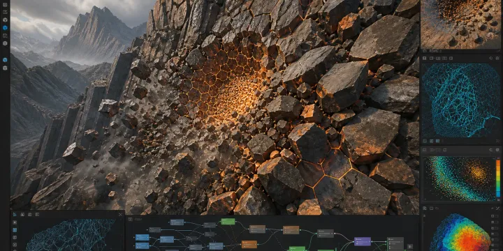 Houdini 절차적 모델링으로 파괴 가능한 바위·절벽 메시 자동 생성하기: Voronoi 기반 파괴 파이프라인 썸네일