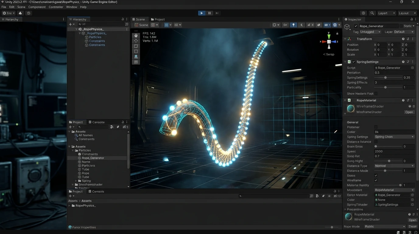 Unity Procedural Mesh Generation으로 로프·끈 물리 구현하기: Verlet 제약과 메시 렌더링 썸네일