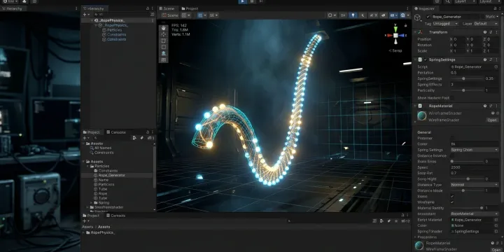 Unity Procedural Mesh Generation으로 로프·끈 물리 구현하기: Verlet 제약과 메시 렌더링 썸네일