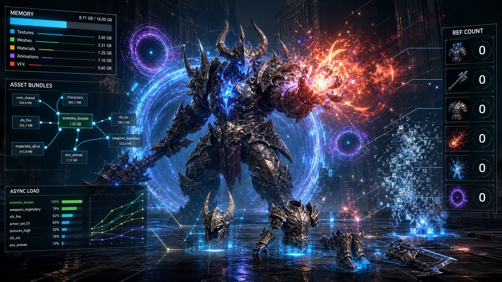 Addressables Assets 연동: 무거운 장비, 스킬 VFX, 몬스터 모델의 동적 메모리 로딩/해제 썸네일