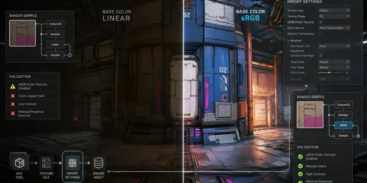 Base Color sRGB·Linear 설정 오류를 일괄 검출하는 텍스처 임포트 검증 파이프라인 썸네일