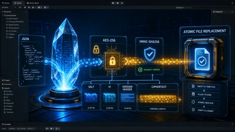Unity SaveData JSON 직렬화와 AES-256 암호화 세이브 시스템 구현