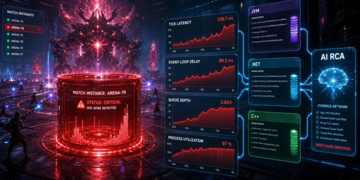 게임 서버 CPU 스파이크 자동 스레드 덤프 수집과 AI 근본 원인 분석(RCA) 썸네일