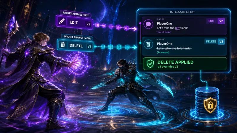 게임 채팅 메시지 수정·삭제 순서 뒤바뀜 해결: 버전 번호 기반 이벤트 정렬