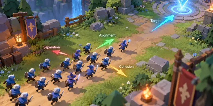 군집 이동(Flocking) 알고리즘: 미니언 무리를 자연스럽게 움직이는 법 썸네일
