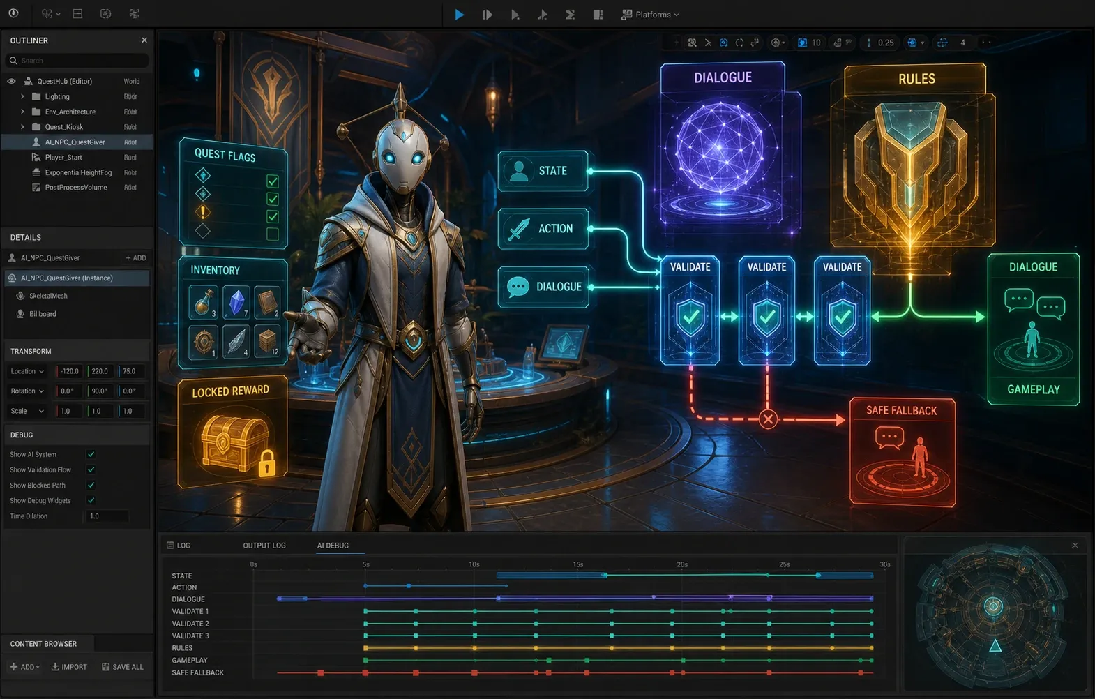LLM의 대화 생성과 규칙 엔진의 행동 검증을 분리한 AI NPC 가드레일 구조